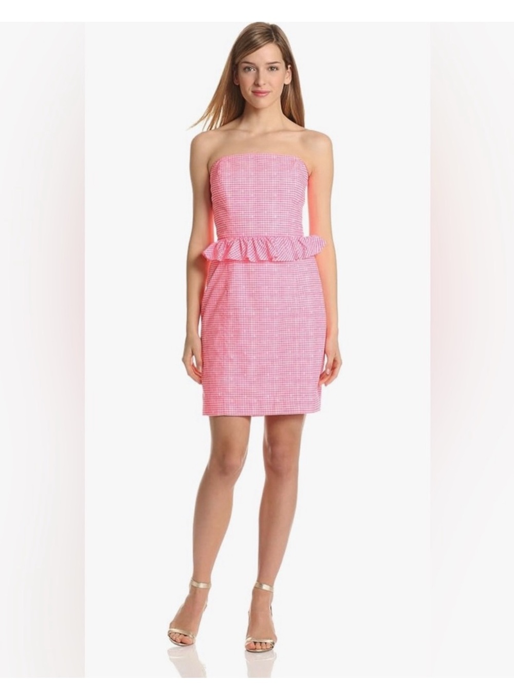 Lilly Pulitzer Pink Gingham Strapless Ruffle Dress